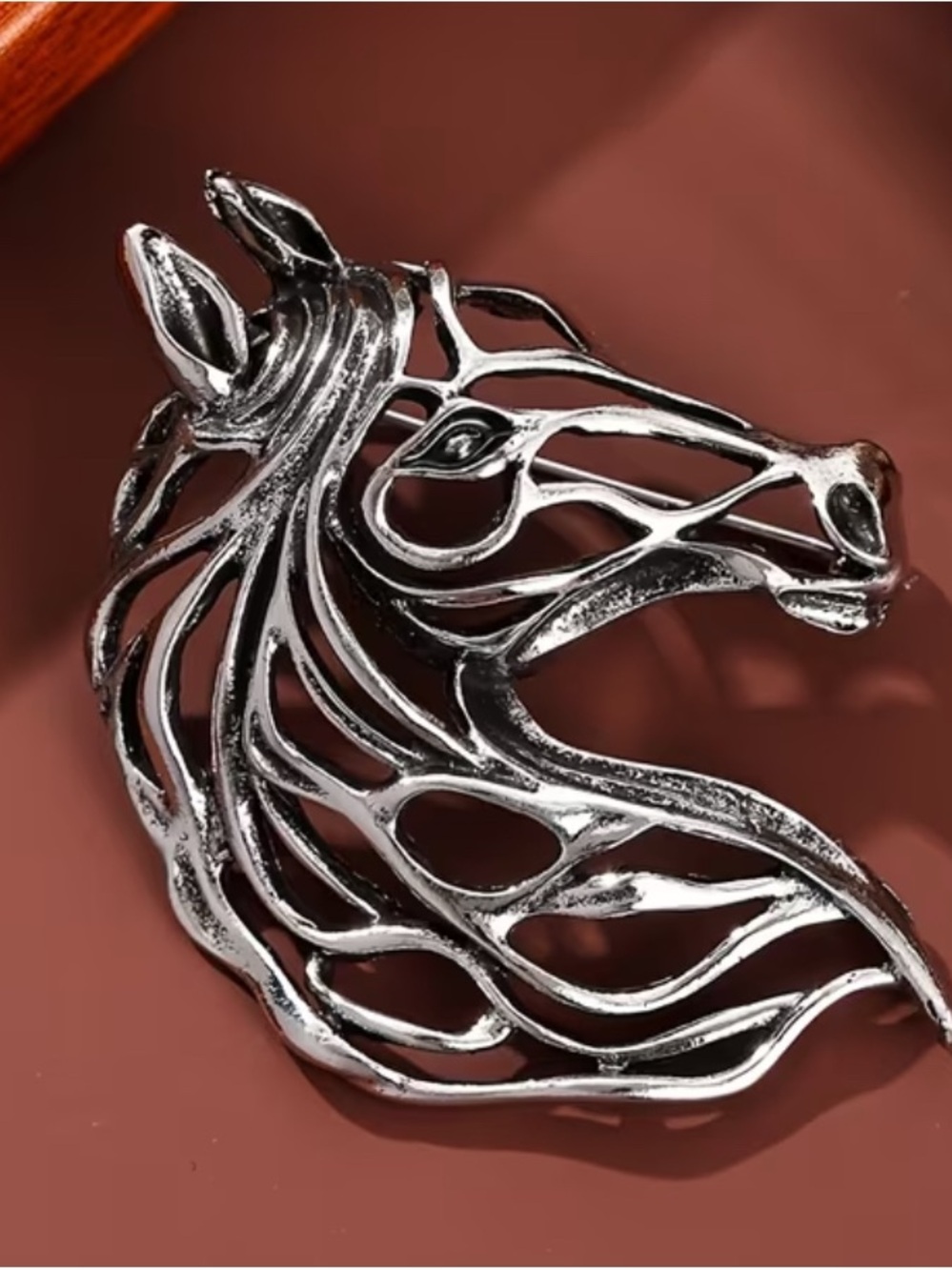EQUESTRIAN Silvertone Filigree Brooch